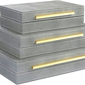 JEWELRY Box Faux Leather (3 Pc.Set) Velvet Lined Green Luxury